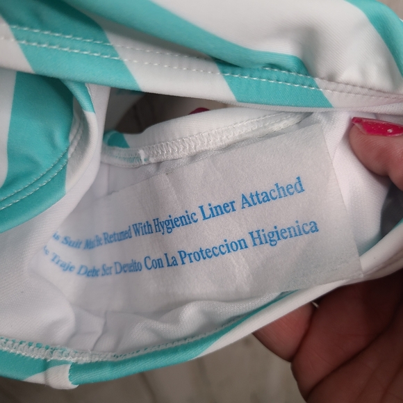 Kona Sol Aqua White Striped One Piece Swimsuit NWT Ladies Size Medium 8/10 - Picture 13 of 15